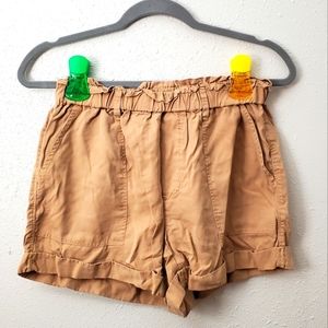 Aerie Paper Bag Style Brown Shorts Pockets Cuffs Elastic Waist Womens Small